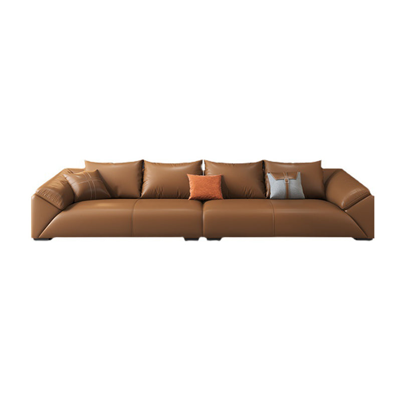 Orange Faux Ledersofa moderne Kissen -Oberarm -Sofa mit Kissen