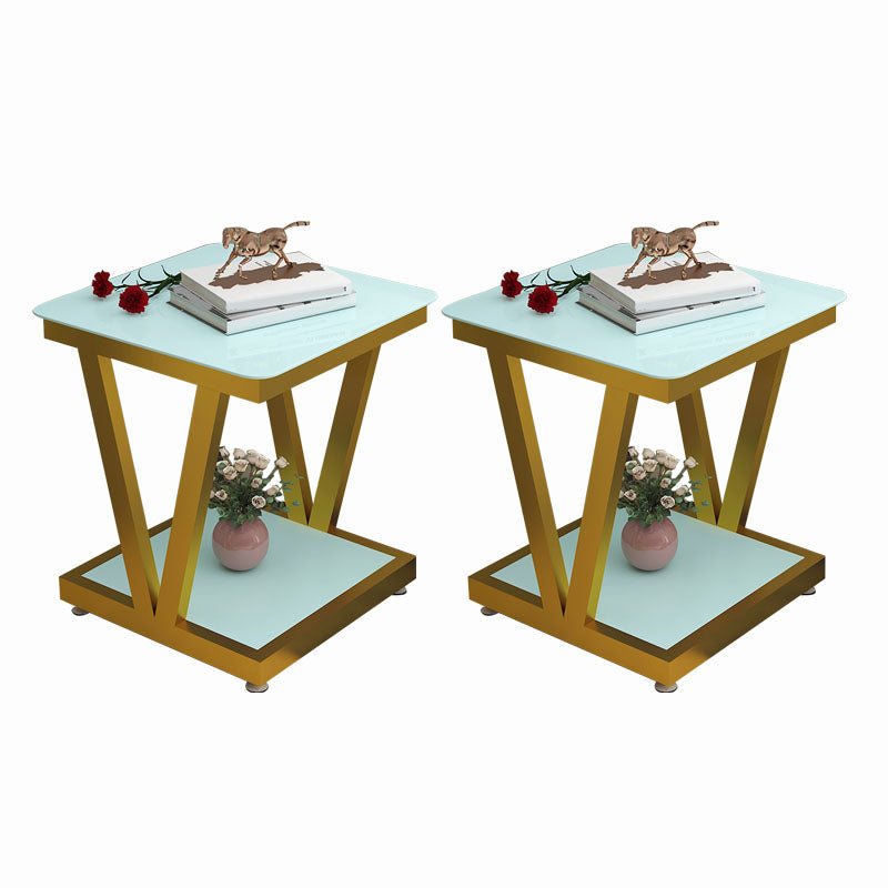 Tavolo laterale superiore in vetro quadrato 23,6 "TASK BASE TRESTOLE ALLA ACCIAIO con scaffale