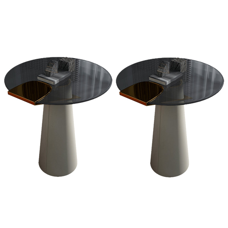 Modern Round Glass Top Side Table 21.65" Tall Leather Pedestal End Table