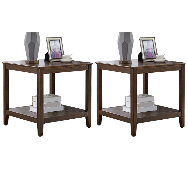 Table d'appoint supérieur carré / rectangle moderne Table de bout à 4 jambes en bois avec étagère