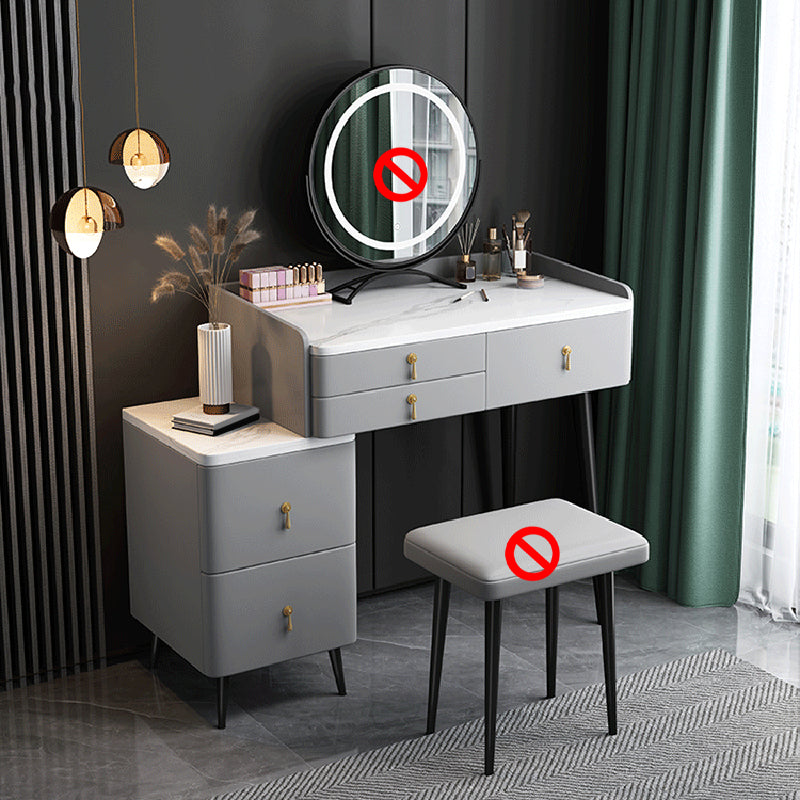 Wood and Metal Vanity Table with Stone Top Makeup Desk in Grey/Orange