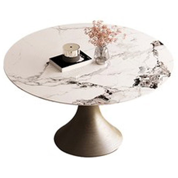 Mesa de comedor de piedra sinterizada sin mesa redonda de lujo giratoria con pedestal de metal