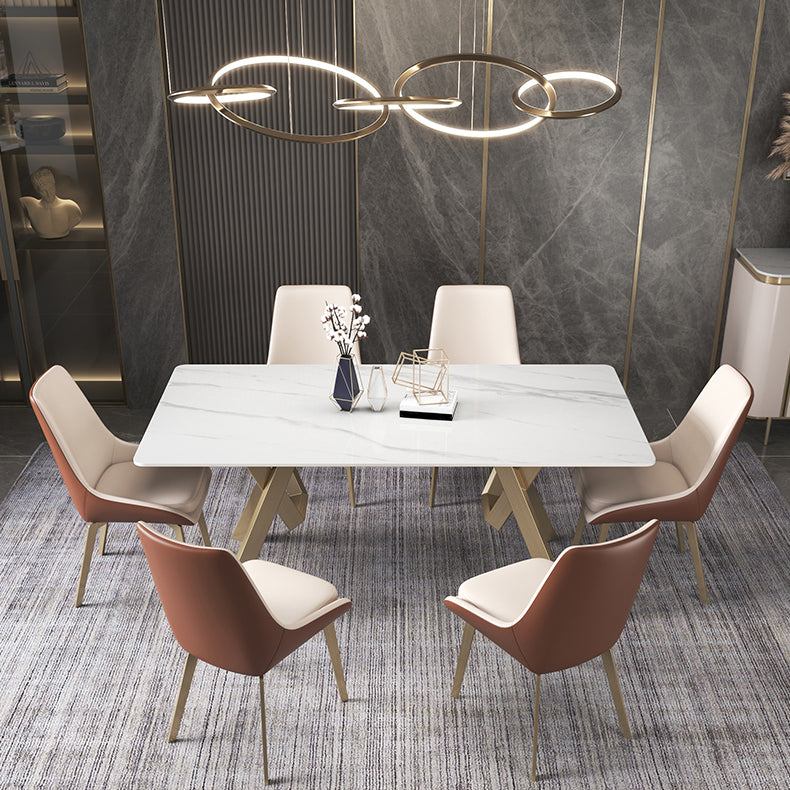Luxury Sintered Stone Top Table Rectangle Table with Gold Metal Base and 4 Legs