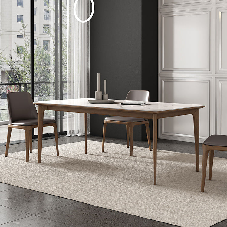 Tavolo da pranzo vintage rettangolare tavolo fisso tono bianco con top in pietra sinterita