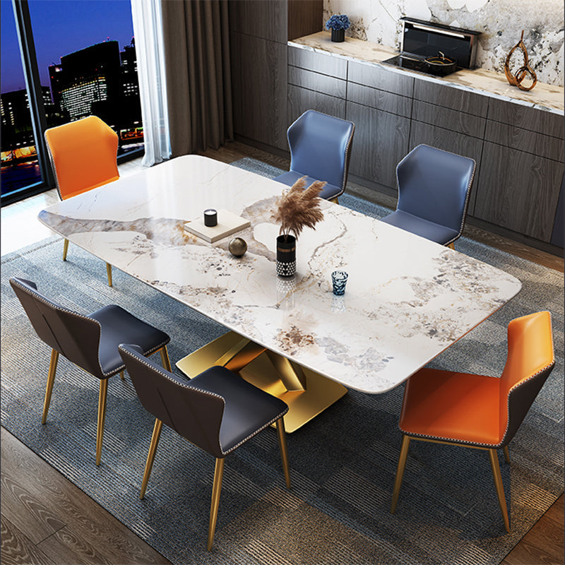 Glam Dining Set 1/2/5/7 Pcs Gold Sintered Stone Top Table with Wingback Side Chairs