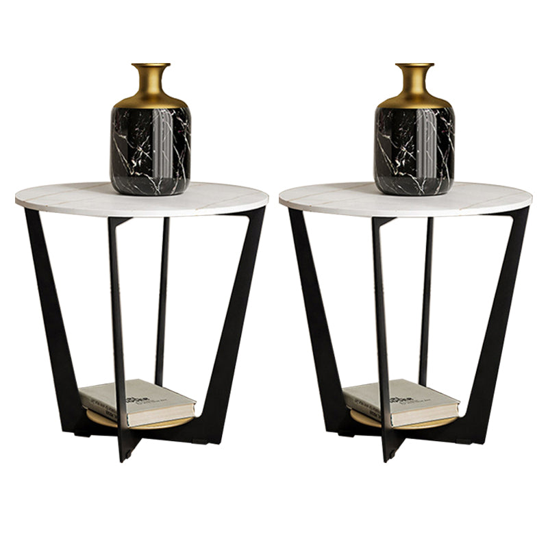 Industrial Accent Table Nightstand Lower Shelf Night Table for Bedroom White Round 2 Piece Set Clearhalo 'Bedroom Furniture' 'furn' 'furn_night_stand' 'Furniture' 'night_stand' 'Nightstands' 5833102
