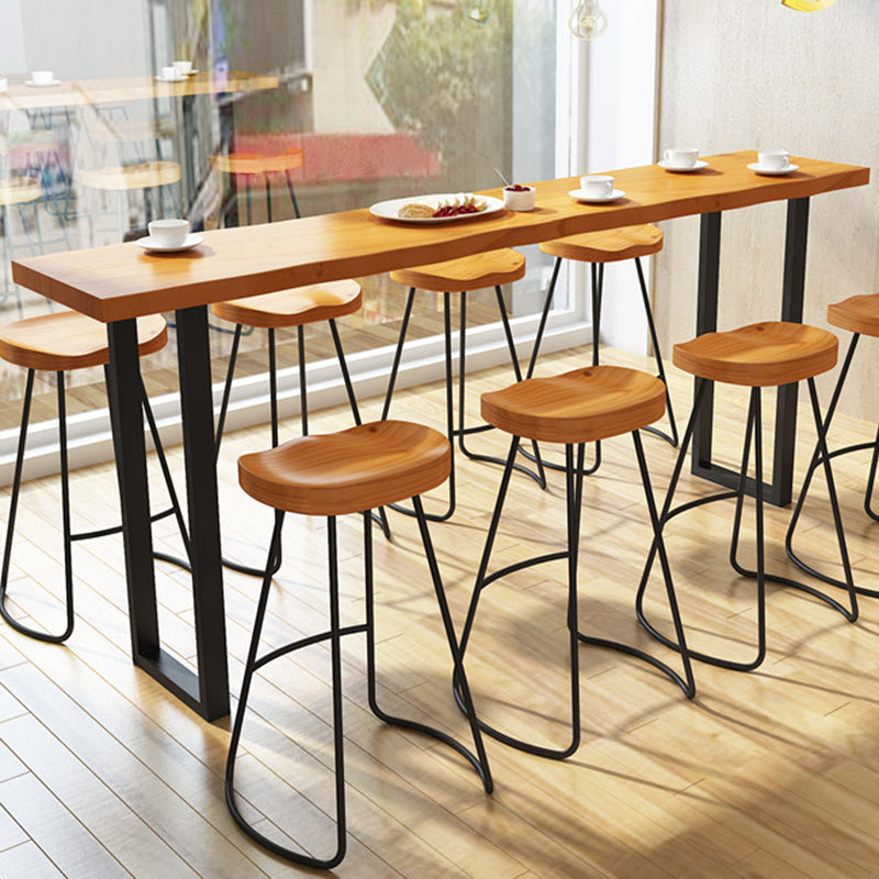 Rectangle Pine Wood Top Bar Table Industrial Bar Table with Double Pedestal 78.7"L x 17.7"W x 41.3"H Without Chairs Clearhalo 'Bar Furniture' 'Bar Tables' 'bar_tables' 'furn' 'furn_bar_tables' 'Furniture' 'Kitchen & Dining Furniture' 5838704