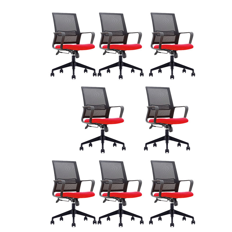 Modern Mid-Back Office Chair Black Frame No Distressing Desk Chair Red 8 Piece Set Casters Included Clearhalo 'furn' 'furn_office_chair' 'Furniture' 'Office Chairs' 'Office Furniture' 'office_chair' 5839698