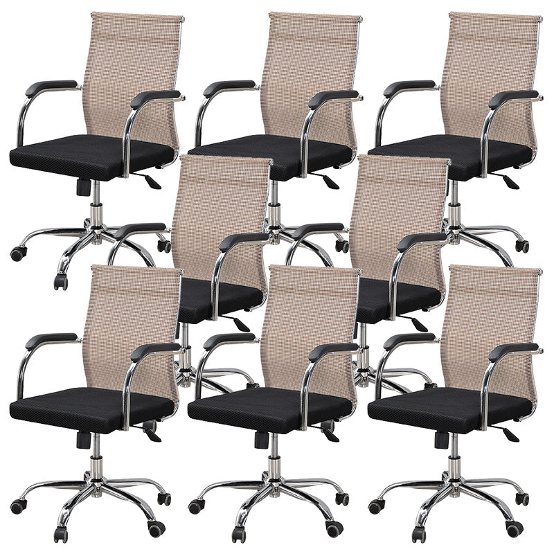 Modern Arms Included Chair with Wheels Mid-Back Mesh Desk Chair Khaki 8 Piece Set Clearhalo 'furn' 'furn_office_chair' 'Furniture' 'Office Chairs' 'Office Furniture' 'office_chair' 5840280