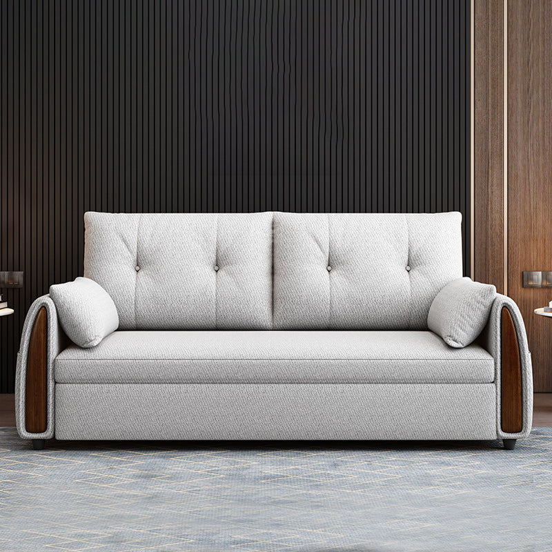 Linen Square Sofa Bed Slipcovered Tufted Back Sofa with Storage in Grey 94.5"L x 32"W x 32"H Clearhalo 'furn' 'furn_sofas' 'Furniture' 'Living Room Furniture' 'Sofa' 'sofas' 5842853