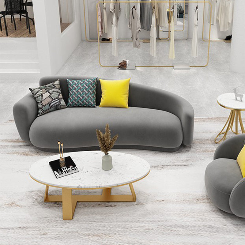 Gray Velvet Tuxedo Arm Sofa Contemporary Sofa for Living Room