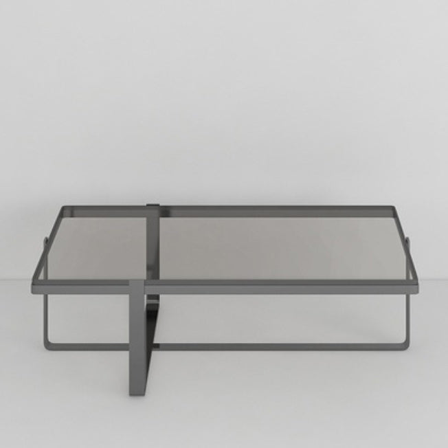 Contemporary Rectangle Glass Top Cocktail Table with Cross Base