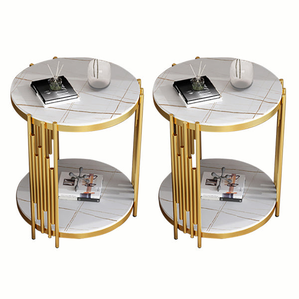 21,65 "Table d'appoint supérieure à ardoise ronde Table de l'extrémité de cadre en fer avec étagère