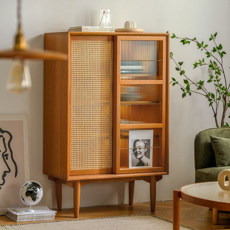 Porte de verre coulissante Bouette en bois d'armoire de serveur moderne avec rangement pour salle à manger