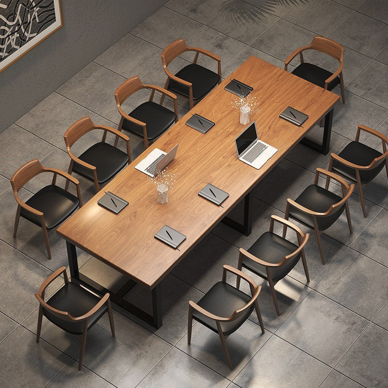 Natural Solid Wood Dining Collection Trestle Base Industrial Dining Table without Chair