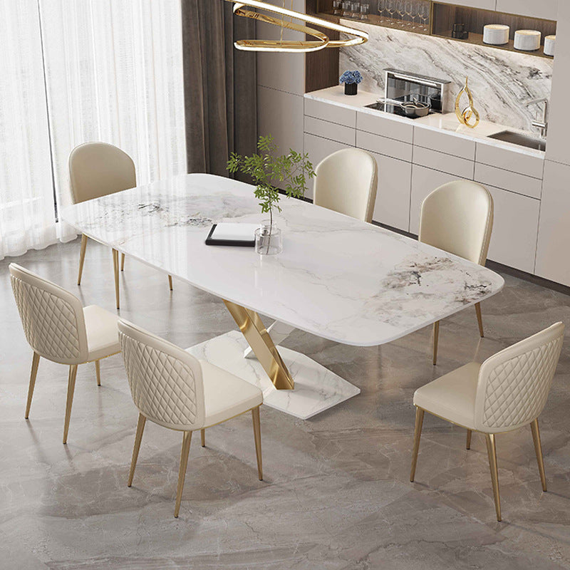 Glam Sintered Stone Dining Set 1/4/5/7 Pieces Dining Set with Pedestal Base 7 Pieces: Table, 6 Chairs Clearhalo 'Dining Room Sets' 'Dining Tables & Seating' 'dining_room_set' 'furn' 'furn_dining_room_set' 'Furniture' 'Kitchen & Dining Furniture' 5846470