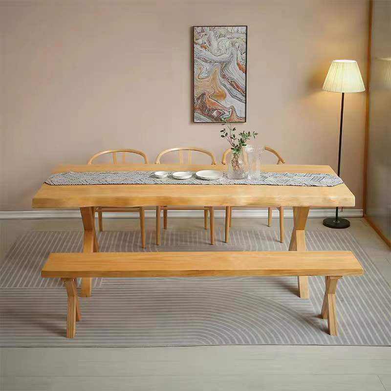 Modern 1/4/5 Pieces Dining Set Rectangle Pine Wood Dining Table for Dining Room Kitchen 5 Pieces: Table, 3 Chairs, 1 Bench Clearhalo 'Dining Room Sets' 'Dining Tables & Seating' 'dining_room_set' 'furn' 'furn_dining_room_set' 'Furniture' 'Kitchen & Dining Furniture' 5846542