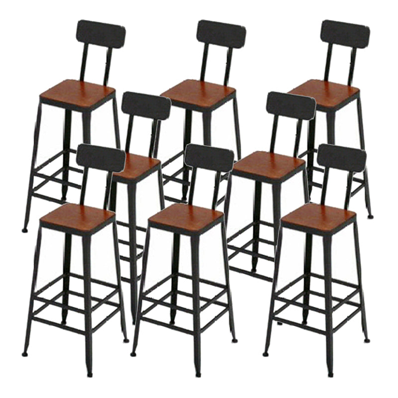 Industrial Metal Stool Wood Rectangle Seat Counter Stool in Matte Finish With Back 8 Piece Set Non-Upholstered Clearhalo 'Bar Furniture' 'Bar Stools' 'bar_stools' 'furn' 'furn_bar_stools' 'Furniture' 'Kitchen & Dining Furniture' 5846855