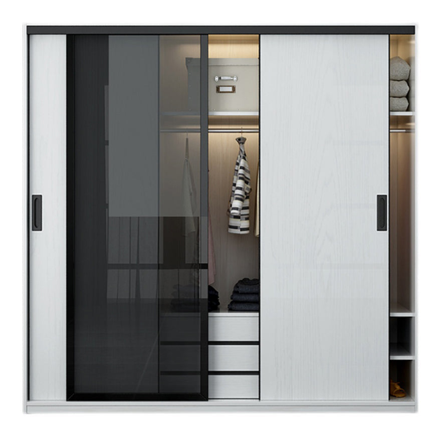 Contemporary Wardrobe Closet Wood and Glass Wardrobe Armoire