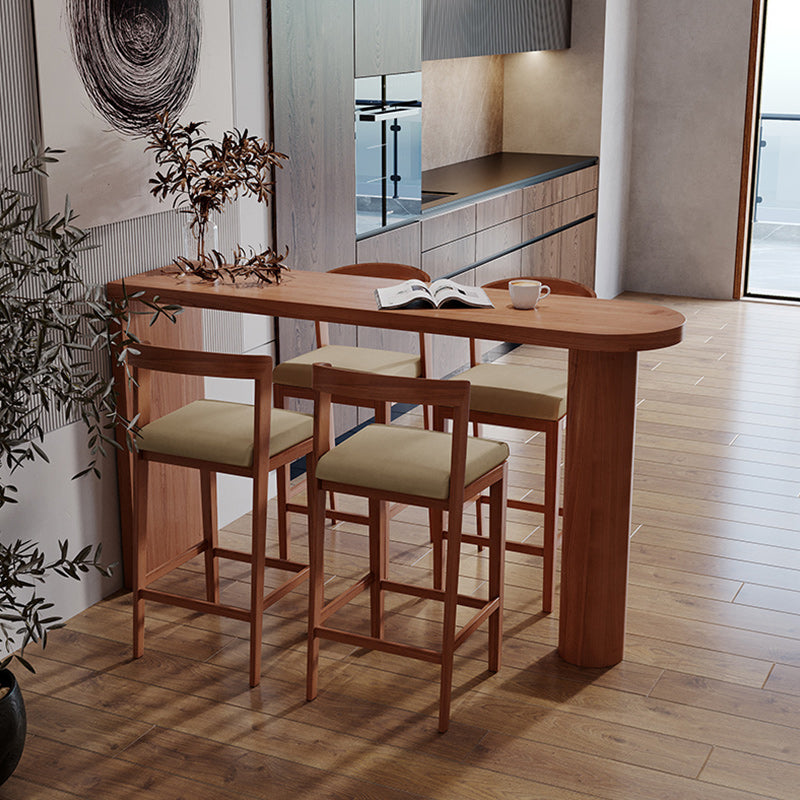 Modern 1/3/5 Pieces Bar Table Set Rubber Wood Counter Table for Living Room 5 Pieces: Table, 4 Brown Stools Clearhalo 'Bar Furniture' 'furn' 'furn_home_bar_bar_sets' 'Furniture' 'Home Bars & Bar Sets' 'home_bar_bar_sets' 'Kitchen & Dining Furniture' 5848030