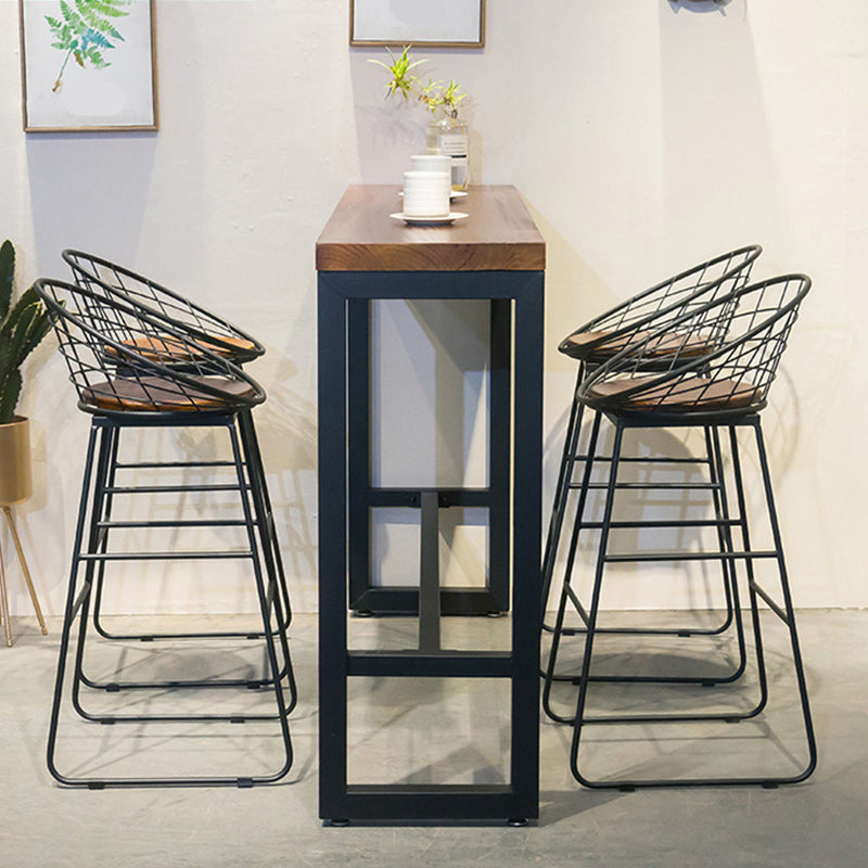 Industrial Style 1/2/3/5 Pieces Bar Table Set Rectangle Bar Table with High Wood Stools 5 Pieces: Table, 4 Light Brown Stools Clearhalo 'Bar Furniture' 'furn' 'furn_home_bar_bar_sets' 'Furniture' 'Home Bars & Bar Sets' 'home_bar_bar_sets' 'Kitchen & Dining Furniture' 5848095