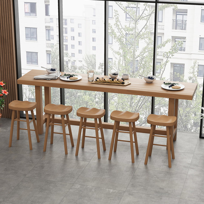 Contemporary Rectangle Bar Table Solid Wood Bistro Bar Desk with Trestle Base