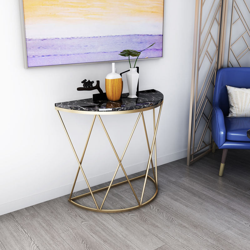Tavolo da divano console in marmo moderno tavolo da mezza luna con scaffale per la sala