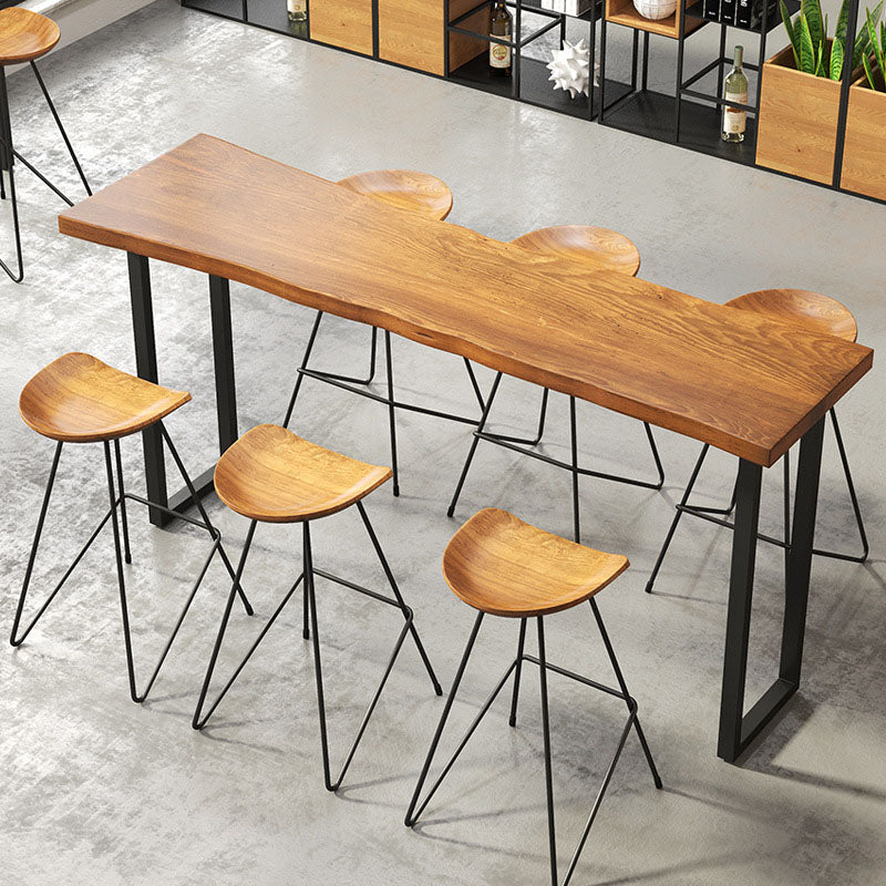 Industrial 1/2/4/7 Pieces Solid Wood Bar Table Set Fixed Bistro Set 7 Pieces: Table, 6 Stools Clearhalo 'Bar Furniture' 'furn' 'furn_home_bar_bar_sets' 'Furniture' 'Home Bars & Bar Sets' 'home_bar_bar_sets' 'Kitchen & Dining Furniture' 5850366