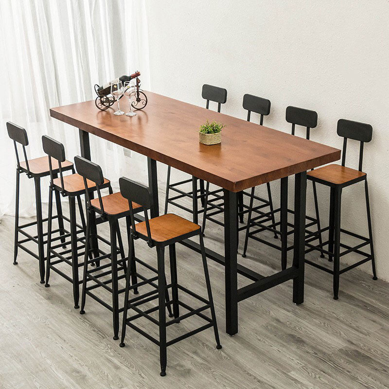 Industrial 1/2/9 Pieces Solid Wood Bar Table Set Fixed Bistro Set for Home Use 9 Pieces: Table, 8 Stools Clearhalo 'Bar Furniture' 'furn' 'furn_home_bar_bar_sets' 'Furniture' 'Home Bars & Bar Sets' 'home_bar_bar_sets' 'Kitchen & Dining Furniture' 5850397