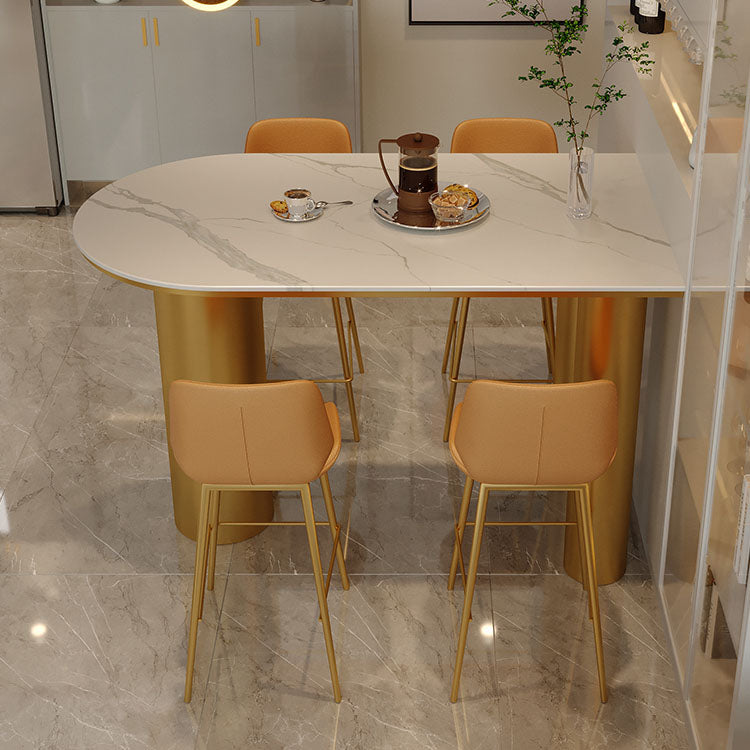 White Stone Top Counter Set Modern 1/2/5 Pieces Indoor Bar Stool and Table Set 5 Pieces: 1 Gold Table, 4 Orange Stools Clearhalo 'Bar Furniture' 'furn' 'furn_home_bar_bar_sets' 'Furniture' 'Home Bars & Bar Sets' 'home_bar_bar_sets' 'Kitchen & Dining Furniture' 5850485