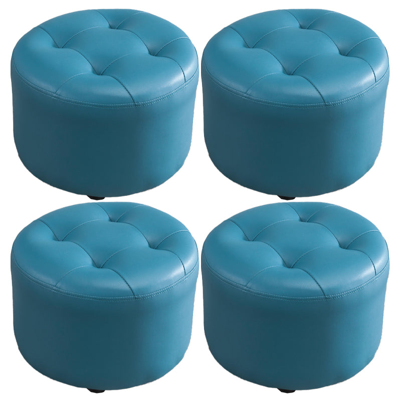 Modern Tufted Ottoman Water Resistant Genuine Leather Round Foot Stool Ottoman Blue 4 Piece Set Clearhalo 'furn' 'furn_ottomans_poufs' 'Furniture' 'Living Room Furniture' 'Ottomans & Poufs' 'ottomans_poufs' 5851106