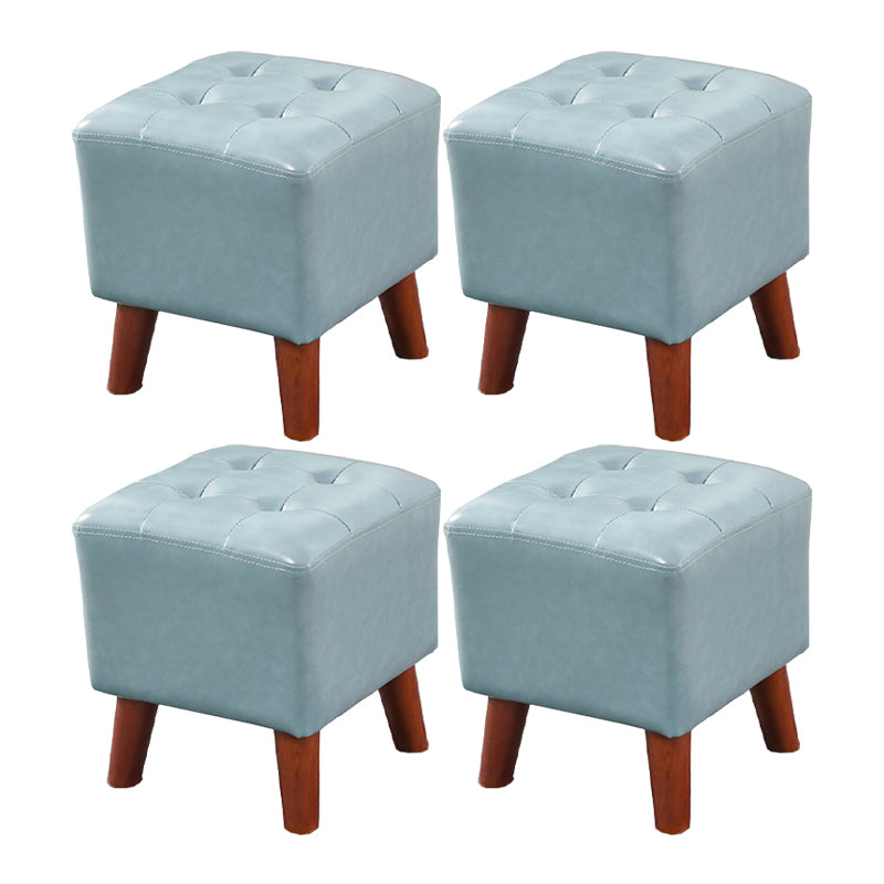 Dark Brown Leather Standard Square Stain Resistant Indoor Standard Light Blue 4 Piece Set Clearhalo 'furn' 'furn_ottomans_poufs' 'Furniture' 'Living Room Furniture' 'Ottomans & Poufs' 'ottomans_poufs' 5851728