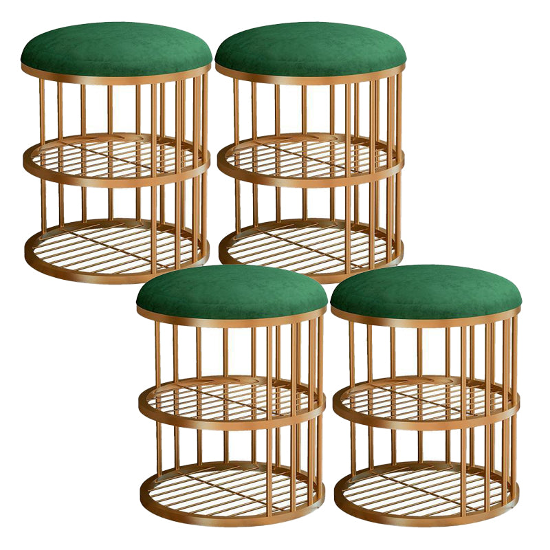 Glam Cylinder Shape Pouf Chair Plain Velvet with Bottom Rack Storage Pouf Green Gold 4 Piece Set Clearhalo 'furn' 'furn_ottomans_poufs' 'Furniture' 'Living Room Furniture' 'Ottomans & Poufs' 'ottomans_poufs' 5851995
