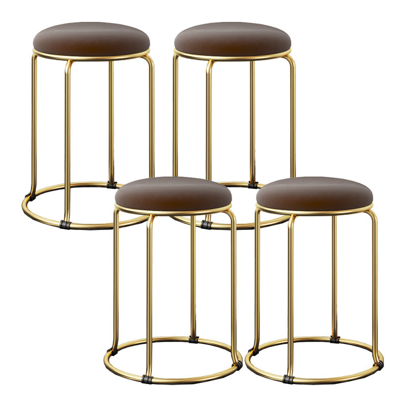 Glam Standard Ottoman Fade Resistant Velvet Mental Leg Solid Color Round Ottoman Brown 4 Piece Set Clearhalo 'furn' 'furn_ottomans_poufs' 'Furniture' 'Living Room Furniture' 'Ottomans & Poufs' 'ottomans_poufs' 5852065