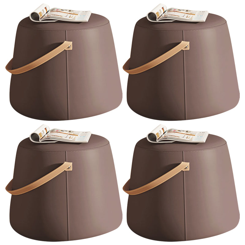 Stylish Round Ottoman Pure Color Faux Leather Water Resistant Standard Ottoman Coffee 4 Piece Set Clearhalo 'furn' 'furn_ottomans_poufs' 'Furniture' 'Living Room Furniture' 'Ottomans & Poufs' 'ottomans_poufs' 5852566