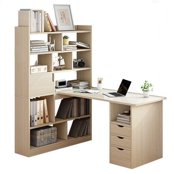 28.15-Inch Modern & Contemporary L-Shape Wooden Desk Bedroom with Bookshelf Writing Desk Natural Clearhalo 'furn' 'furn_office_desk' 'Furniture' 'Office Desks' 'Office Furniture' 'office_desk' 5856215