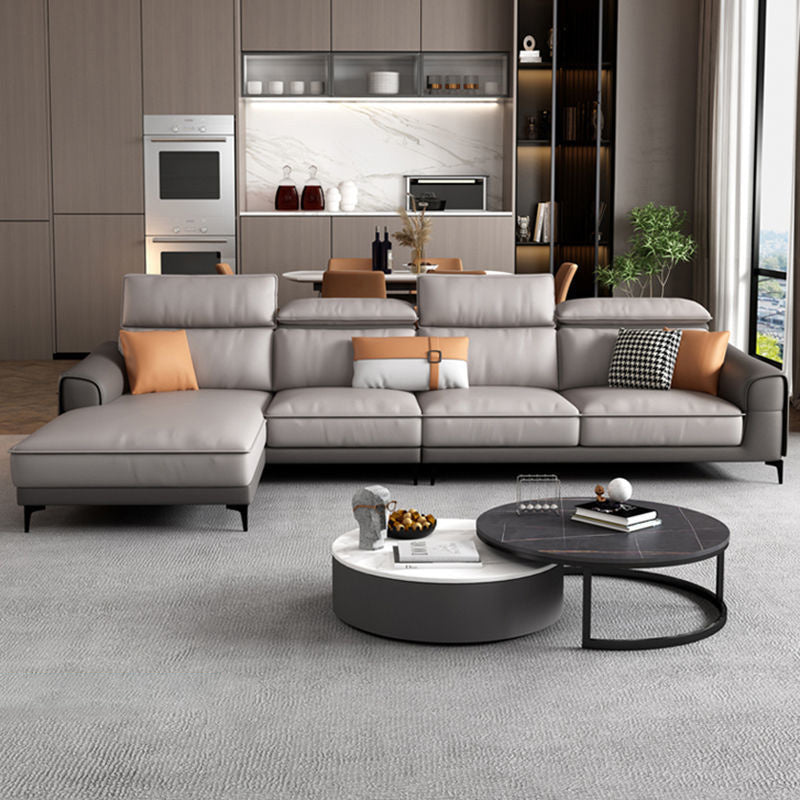 Sezioni a braccio quadrato in pelle finta, grigio sezionale 137 "con gambe metalliche cuscini