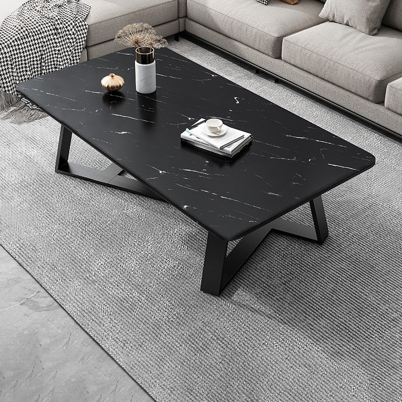 Glam Cross Legs Coffee Table Slate Rectangular Cocktail Table for Home