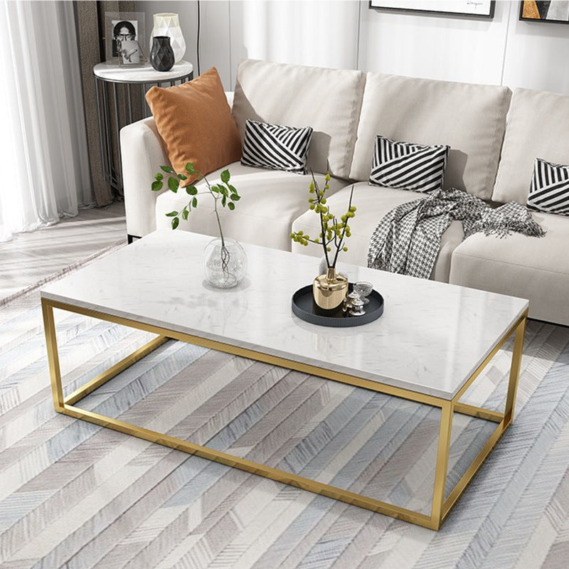 Glam Rectangle Coffee Table with White Marble Top and Iron Frame