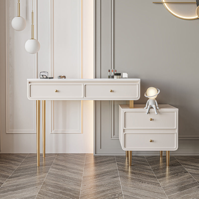 Glam Slate Top Vanity Dressing Table Solid Wood Vanity Desk with Drawers White 4 Clearhalo 'Bedroom Furniture' 'furn' 'furn_makeup_vanities' 'Furniture' 'Makeup Vanities' 'makeup_vanities' 5860931