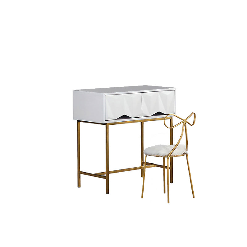 Mesa de tocador de madera/hierro en tocador blanco Glam 31.5 "H con espejo y taburetes