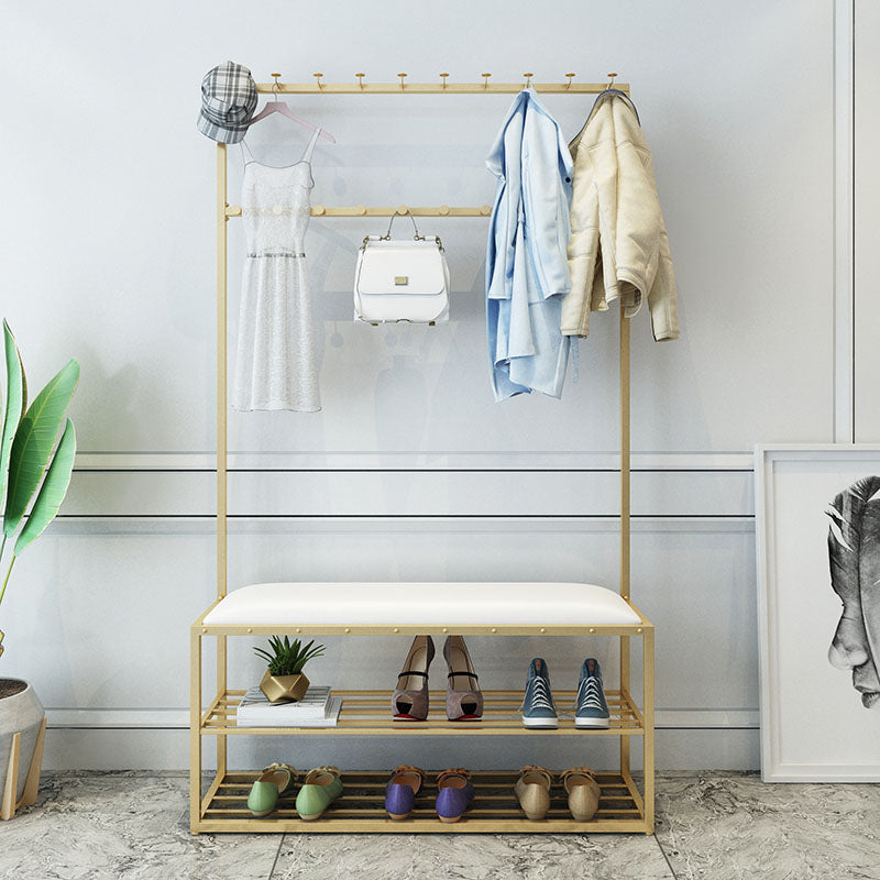 Hall Tree con scaffali di stoccaggio e banco da banco moderno in metallo