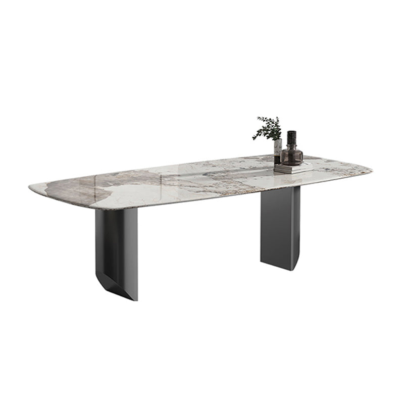 Gold Stone Top Dining Table Rectangle Grey Base Modern Table