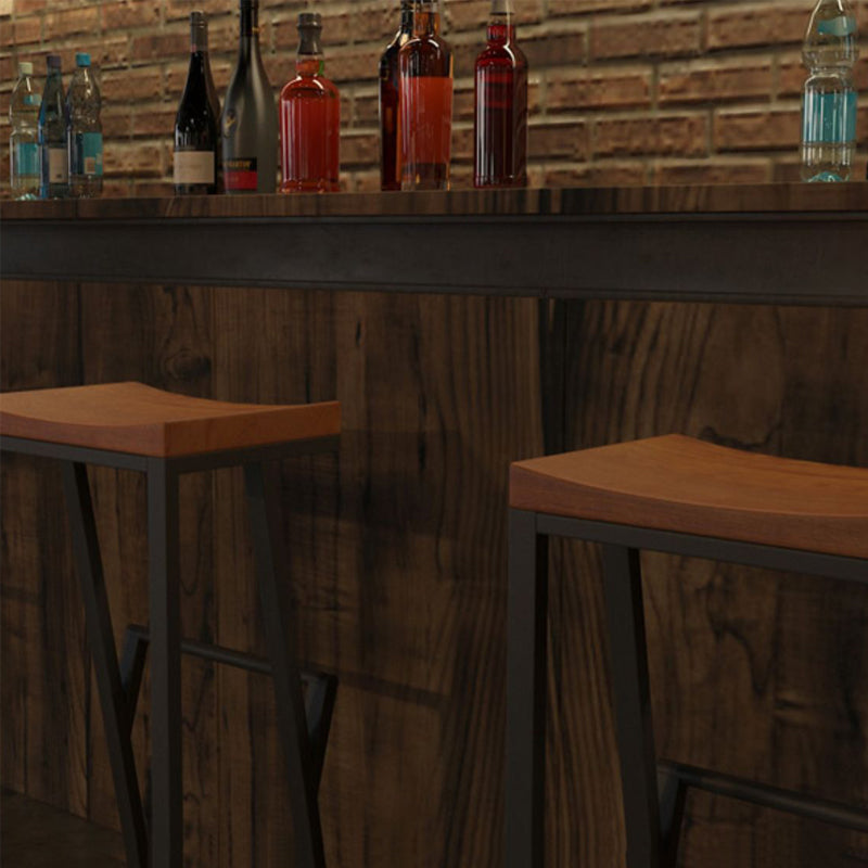 Taburete de barra de metal industrial taburete de madera baja en acabado mate para interiores