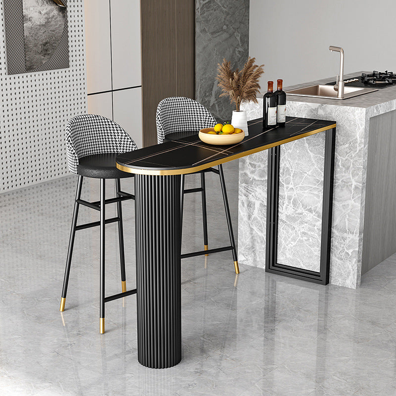 Contemporary Bar Table Set 1/2/3 Pcs Stone Top Bar Table with Upholstered Bar Stools 3 Pieces: Black Table, 2 Stools Clearhalo 'Bar Furniture' 'furn' 'furn_home_bar_bar_sets' 'Furniture' 'Home Bars & Bar Sets' 'home_bar_bar_sets' 'Kitchen & Dining Furniture' 5864377