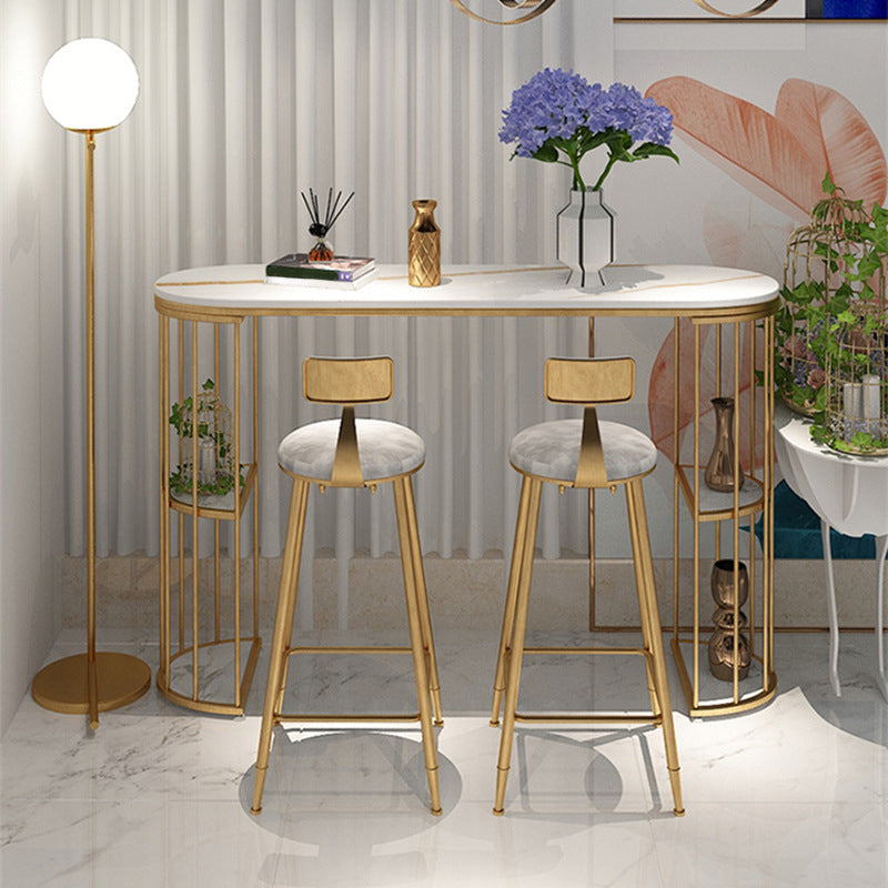 Tavolo da bar in stile glam in pietra ovale banda bar con archiviazione