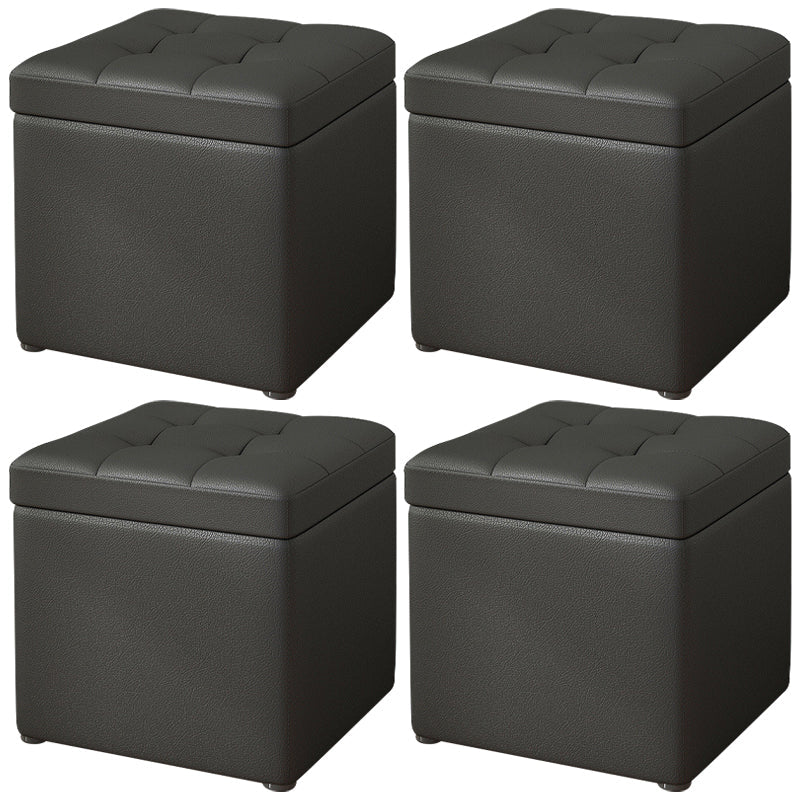 Contemporary Pouf Ottoman PU Leather Upholstered Tufted Square Ottoman with Storage Black 4 Piece Set Clearhalo 'furn' 'furn_ottomans_poufs' 'Furniture' 'Living Room Furniture' 'Ottomans & Poufs' 'ottomans_poufs' 5865662