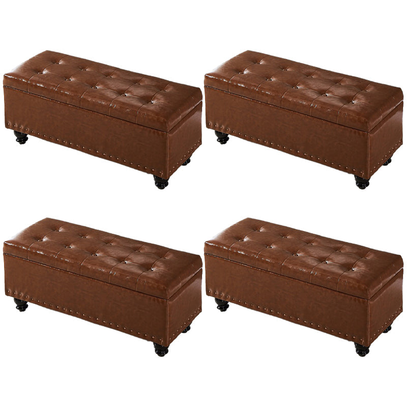 Traditional Faux Leather Ottoman Plian Tufted Nailhead Trim Rectangle Ottoman with Storage Dark Brown 4 Piece Set Clearhalo 'furn' 'furn_ottomans_poufs' 'Furniture' 'Living Room Furniture' 'Ottomans & Poufs' 'ottomans_poufs' 5866029