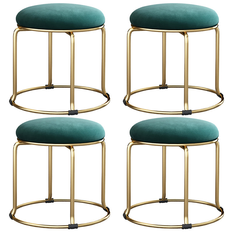 Glam Velvet Pouf Ottoman Plain Round Metal Frame Fade Resistant Boucle Pouf