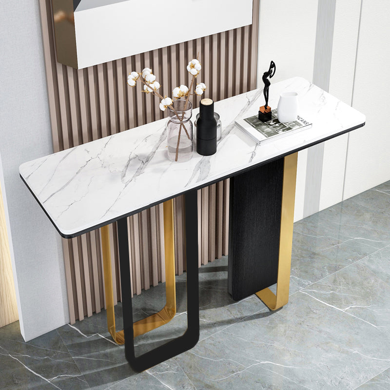 Tabella di accento glam largo 11 "Stone Tabella accento console bianco rettangolo bianco